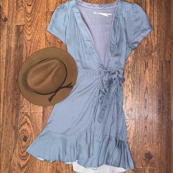 Kimchi Blue Dresses & Skirts - Blue polka dot silk wrap dress
